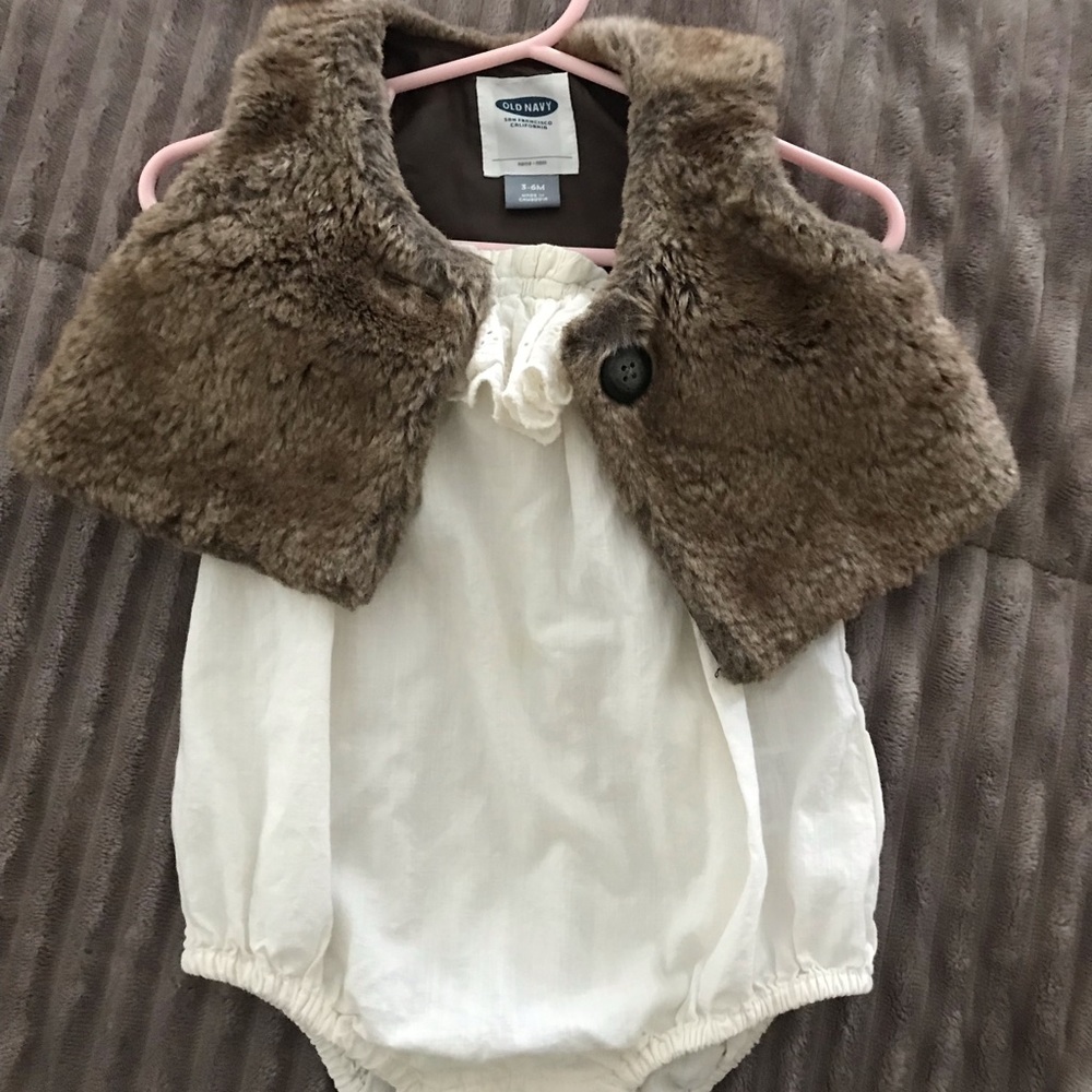 Girls Boho Faux Fur Vest & Ivory Onesie Outfit